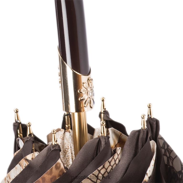 Kvinder PASOTTI 189 58303-16 f38 - brun blomstret paraply, dobbelt klud 824L2379