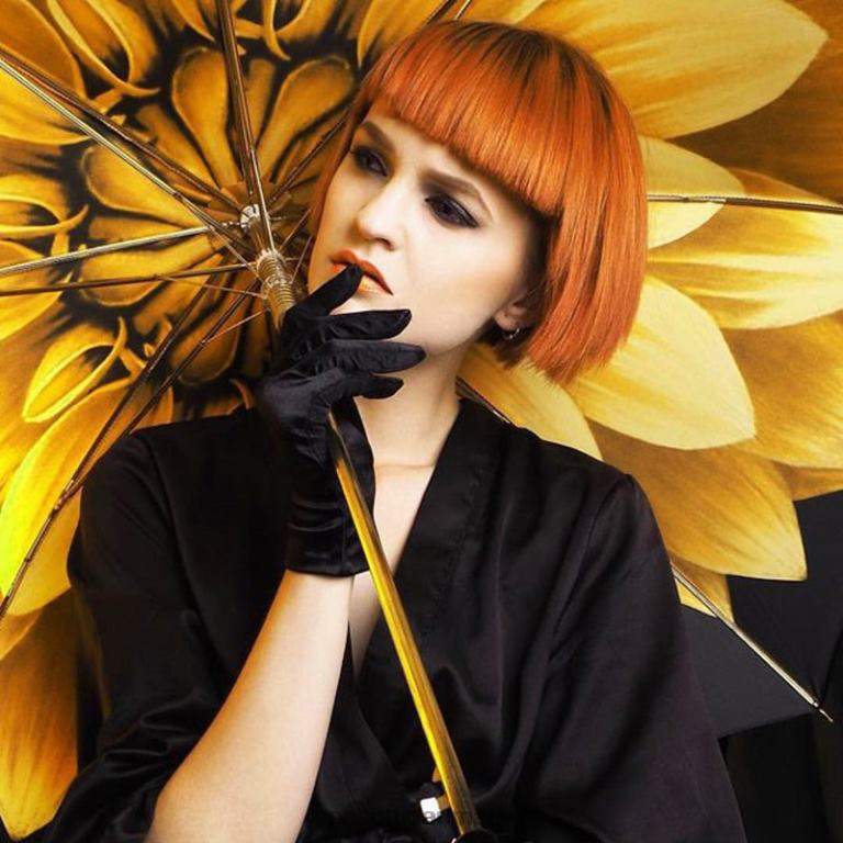 Kvinder PASOTTI 460 21273-6 g15 - guld dahlia paraply 824L2347