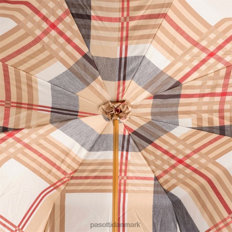 Kvinder PASOTTI 189 52864-111 p - tartanforet sort paraply med læderhåndtag, dobbelt stof 824L2461