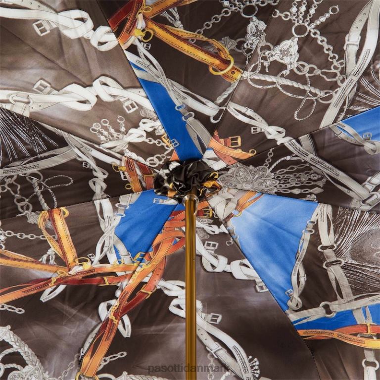 Kvinder PASOTTI 189 58152-1 d33 - marineblå paraply med trenser print, dobbelt stof 824L2463