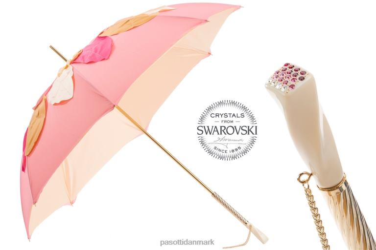 Kvinder PASOTTI 163 sum-3 s7 - smuk lyserød paraply med blade, dobbelt stof 824L2517