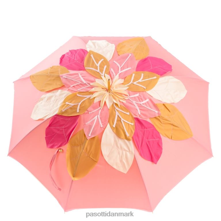 Kvinder PASOTTI 163 sum-3 s7 - smuk lyserød paraply med blade, dobbelt stof 824L2517