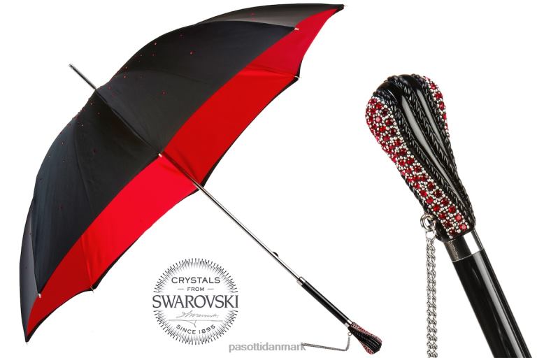 Kvinder PASOTTI 185n plat-26 plat-34 s8 - sort swarovski paraply med rødt interiør, dobbelt stof 824L2547
