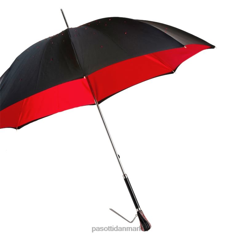 Kvinder PASOTTI 185n plat-26 plat-34 s8 - sort swarovski paraply med rødt interiør, dobbelt stof 824L2547