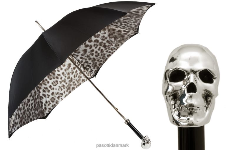 Kvinder PASOTTI 189n 52417-42 w33 - sort og hvid animalier paraply med sølv kraniehåndtag, dobbelt stof 824L2539