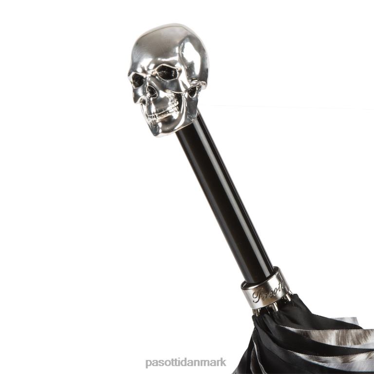 Kvinder PASOTTI 189n 52417-42 w33 - sort og hvid animalier paraply med sølv kraniehåndtag, dobbelt stof 824L2539