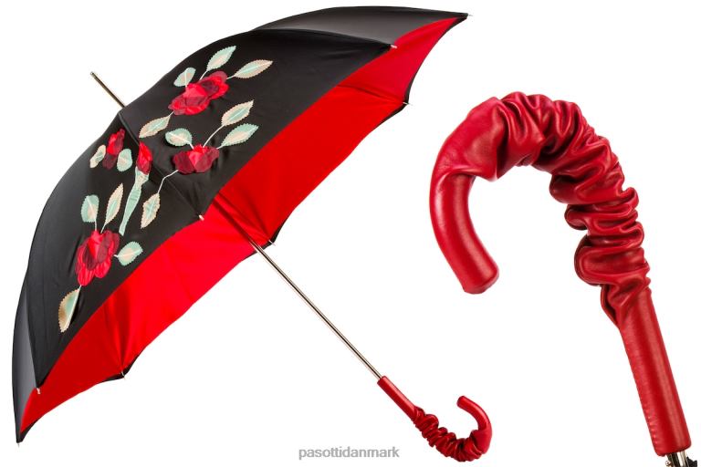 Kvinder PASOTTI 343n plat-26 plat-34 a35 - paraply i spansk følelse med påføringer af røde roser, dobbelt klud 824L2537
