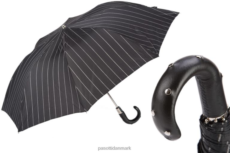 Mænd PASOTTI 64 1094-1 h34 - foldeparaply med nitter læderhåndtag 824L2174