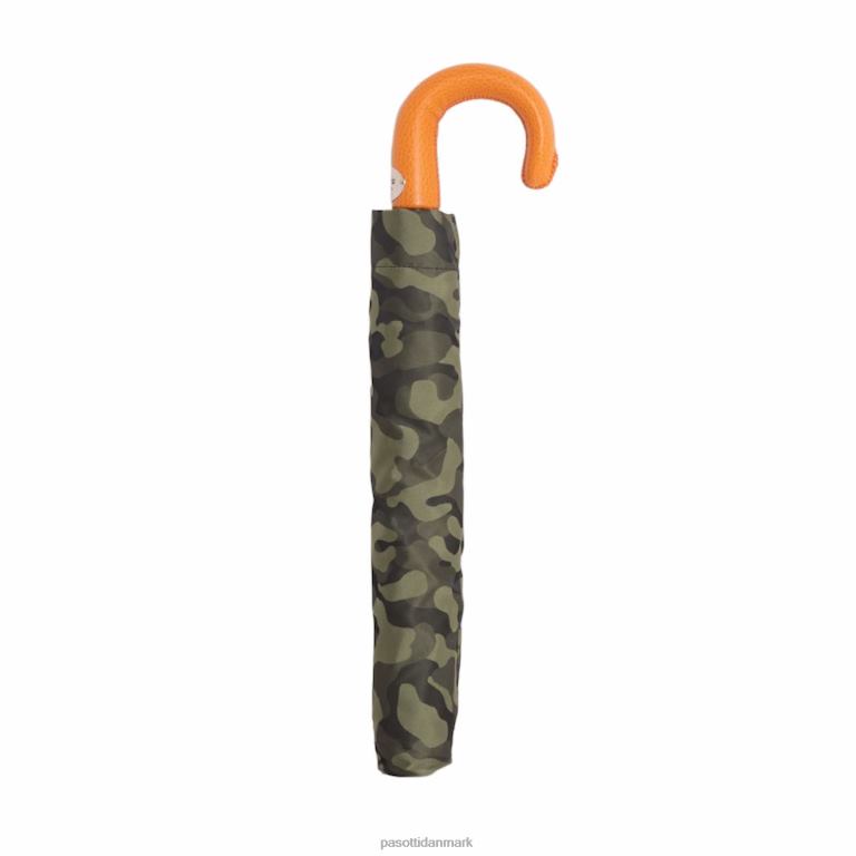Mænd PASOTTI 64 11780-254 p - camouflagefoldbar paraply med orange læderhåndtag 824L2183