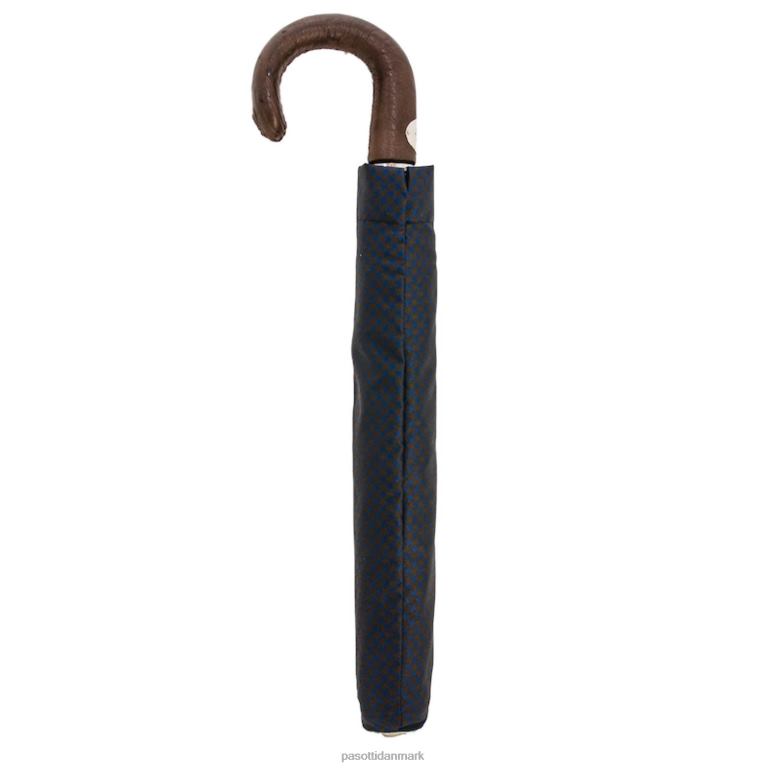 Mænd PASOTTI 64 52682-3 s - brun & marineblå foldeparaply med strudslæder 824L2188