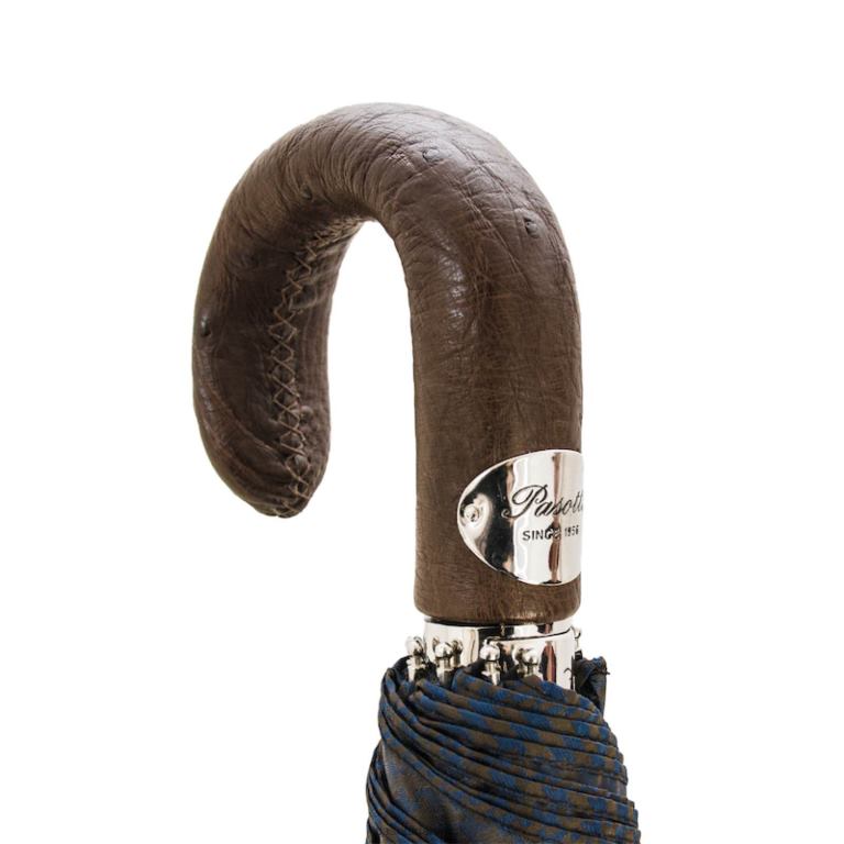 Mænd PASOTTI 64 52682-3 s - brun & marineblå foldeparaply med strudslæder 824L2188