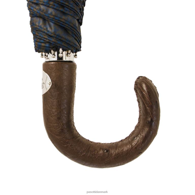 Mænd PASOTTI 64 52682-3 s - brun & marineblå foldeparaply med strudslæder 824L2188