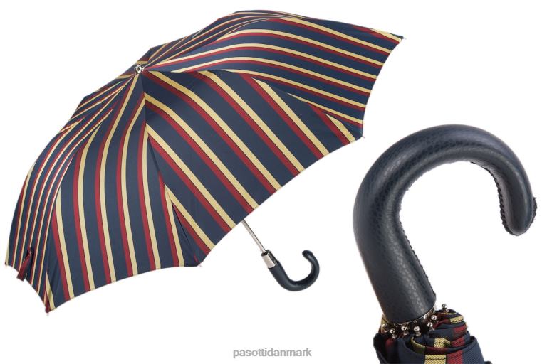 Mænd PASOTTI 64 alfred-1 p - stribet foldeparaply, læderhåndtag 824L2184