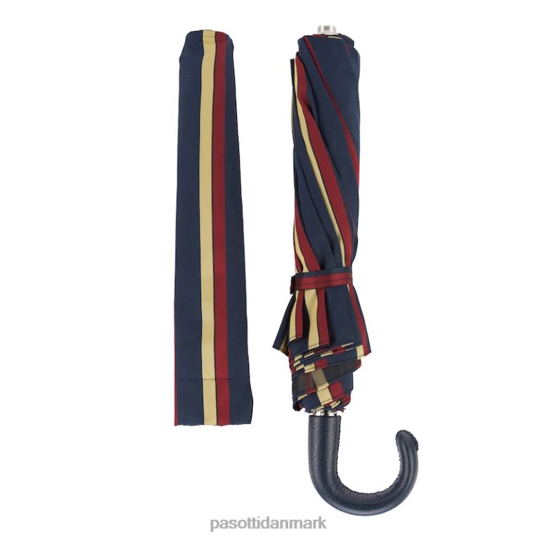 Mænd PASOTTI 64 alfred-1 p - stribet foldeparaply, læderhåndtag 824L2184