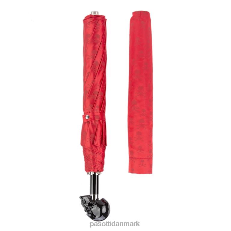 Mænd PASOTTI 64 prt w33ne - rød foldeparaply med sort kraniehåndtag 824L2167