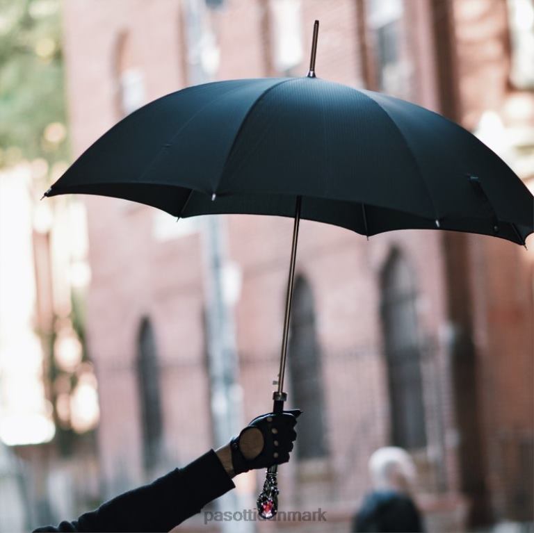 Mænd PASOTTI 478 6768-1 w68 - sort paraply med luksuriøst rødt ædelstenshåndtag 824L26