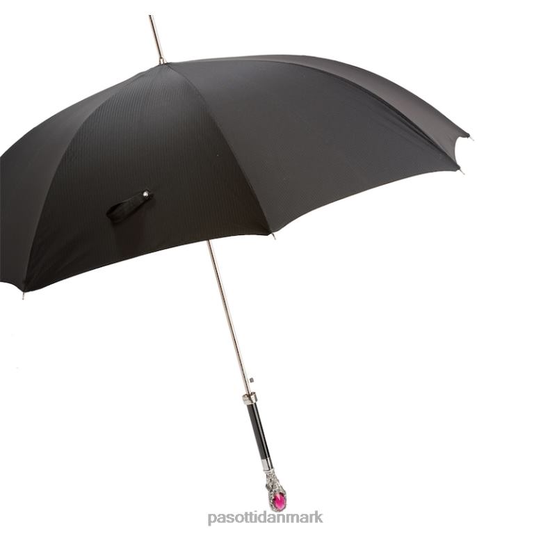 Mænd PASOTTI 478 6768-1 w68 - sort paraply med luksuriøst rødt ædelstenshåndtag 824L26