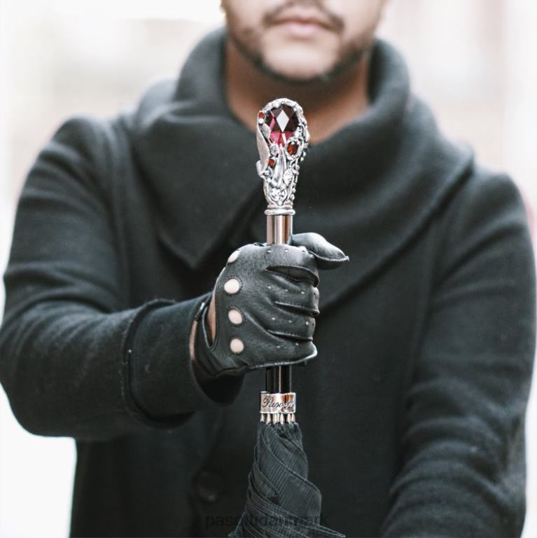 Mænd PASOTTI 478 6768-1 w68 - sort paraply med luksuriøst rødt ædelstenshåndtag 824L26