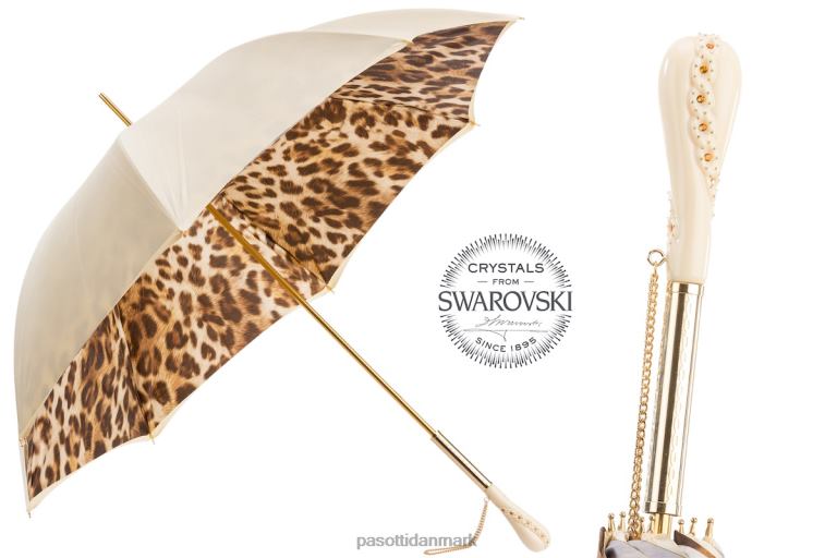 unisex PASOTTI 189 52417-11 z5 - cremehvid paraply med leopardprint, dobbelt klud 824L2424