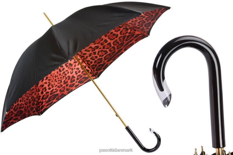 unisex PASOTTI 189 90115-2 g15 - paraply med rød leopardprint, dobbelt klud 824L2408