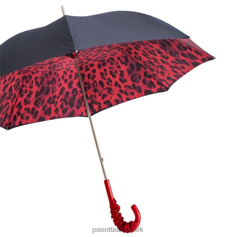unisex PASOTTI 189n 52417-21 a35 - paraply med rød leopardprint, dobbelt klud 824L2428
